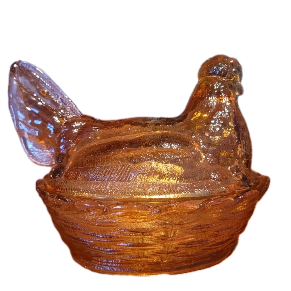 Hen On A Nest Orange Split Tail Glass Dish 6 In Vintage Cottage Grandma Core - Picture 4 of 9